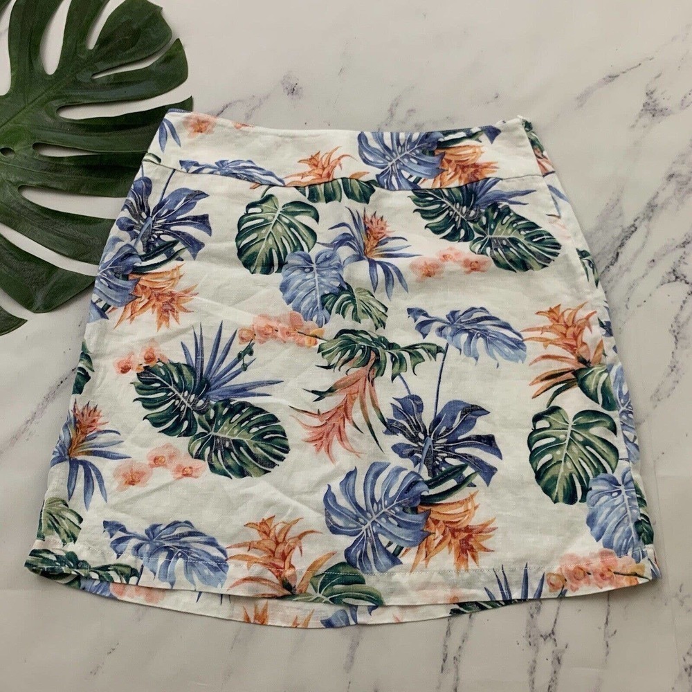 Tommy Bahama Womens Linen Pencil Skirt Size 8 Blue Green Tropical Floral